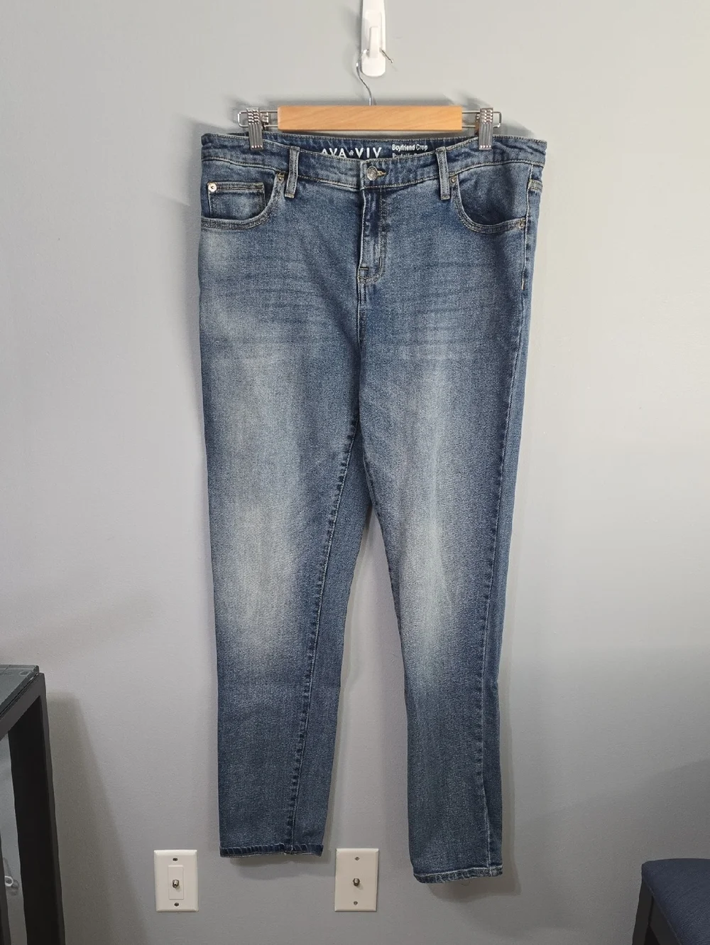 Ava & Viv Jeans Women's Size 14 Wide 14W Blue Boyfriend Crop Denim Jean